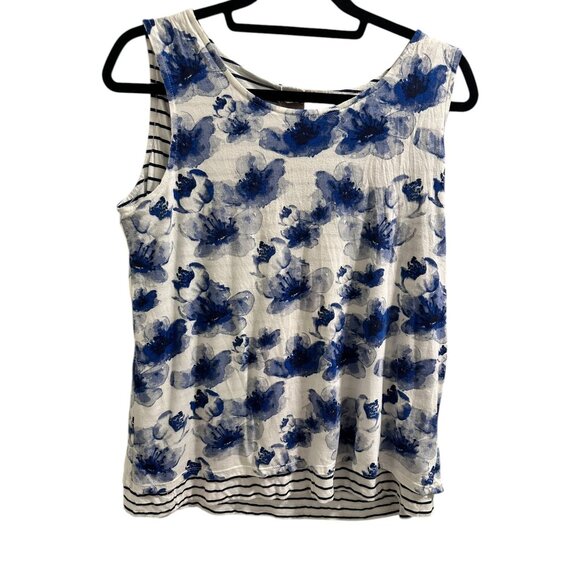 👗 2/$30 👗 Chicos Reversible Sleeveless Tank Top Size M Blue Floral & Striped C - Picture 3 of 9